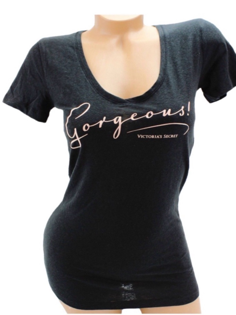 Victoria's Secret Woman’s Md ‘Gorgeous!' Black V-Neck Tee See Through Fabric